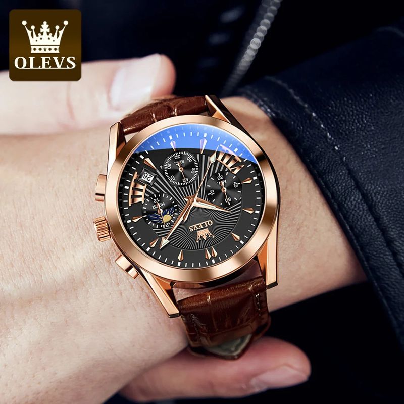 Fashion, accesorii si bijuterii - Barbati - Bijuterii barbati - Ceasuri barbati - Ceas barbatesc Olevs Cronograf Data Quartz Analog Piele naturala - Infinity.ro