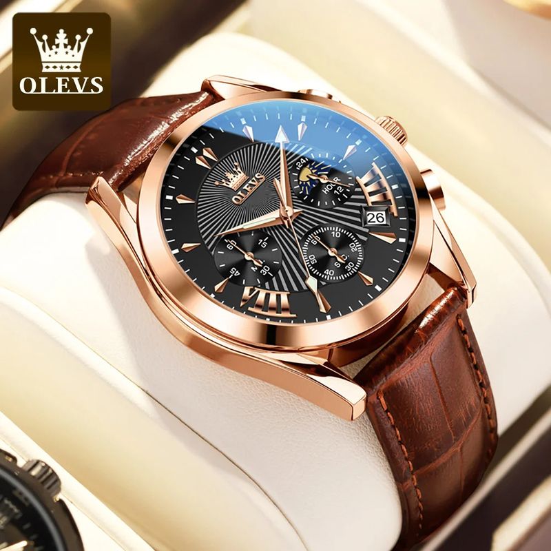 Fashion, accesorii si bijuterii - Barbati - Bijuterii barbati - Ceasuri barbati - Ceas barbatesc Olevs Cronograf Data Quartz Analog Piele naturala - Infinity.ro