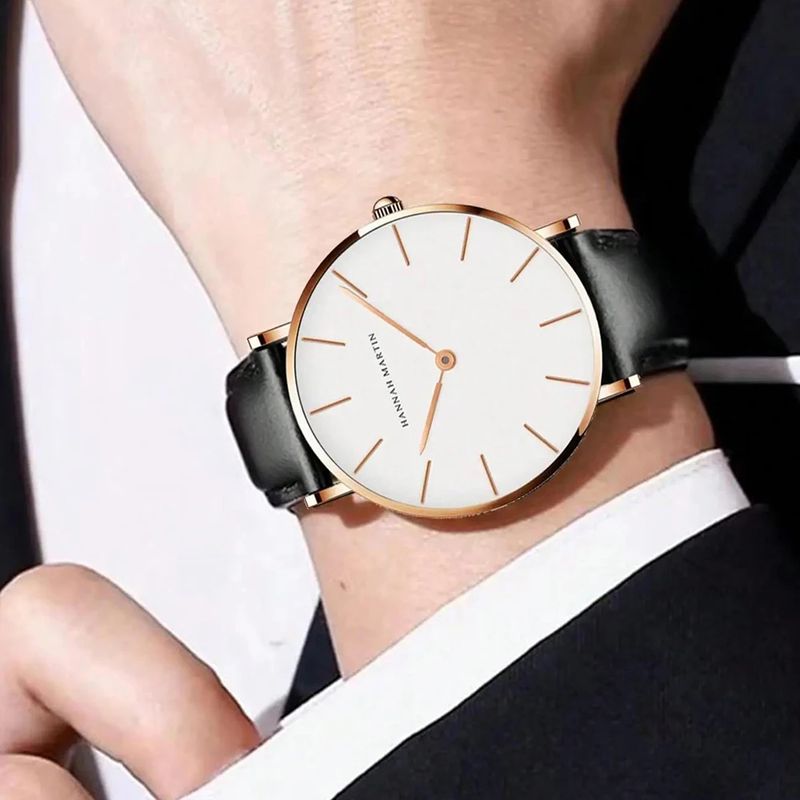 Fashion, accesorii si bijuterii - Barbati - Bijuterii barbati - Ceasuri barbati - Ceas barbatesc de mana Hannah Martin Mecanism Japonez Casual Simplu Piele Negru - Infinity.ro
