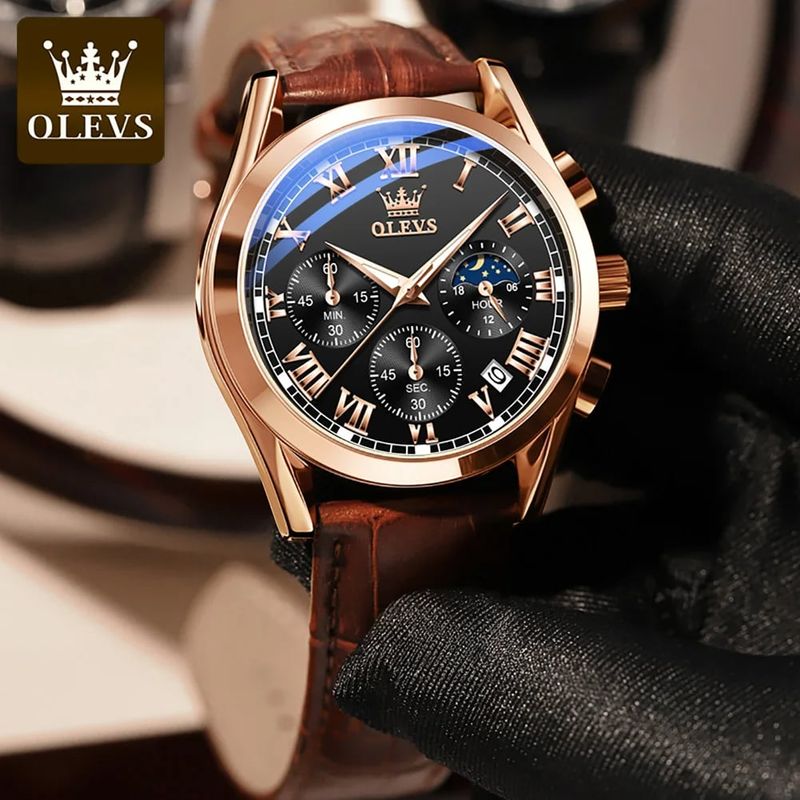 Fashion, accesorii si bijuterii - Barbati - Bijuterii barbati - Ceasuri barbati - Ceas barbatesc Olevs Piele Quartz Analog Clasic Business Maro - Infinity.ro