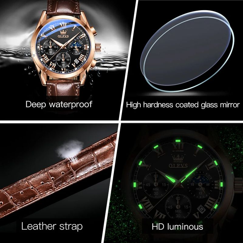 Fashion, accesorii si bijuterii - Barbati - Bijuterii barbati - Ceasuri barbati - Ceas barbatesc Olevs Piele Quartz Analog Clasic Business Maro - Infinity.ro