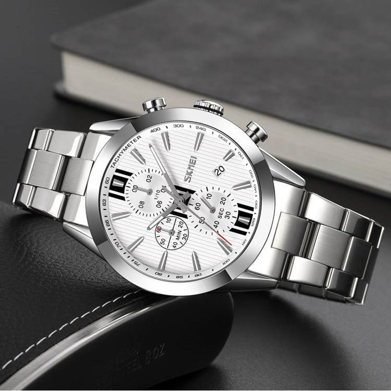 Fashion, accesorii si bijuterii - Barbati - Bijuterii barbati - Ceasuri barbati - Skmei Ceas de mana barbatesc Quartz Analog Data Otel Argintiu - Infinity.ro