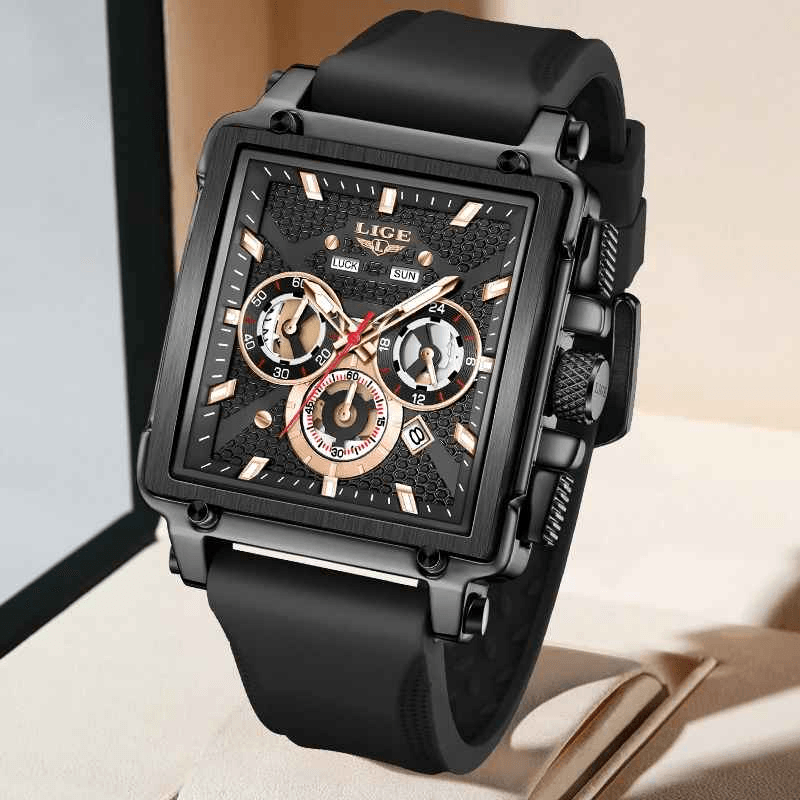 Fashion, accesorii si bijuterii - Barbati - Bijuterii barbati - Ceasuri barbati - LIGE 89217 Ceas Barbati Quartz, Square Design, Silicon Strap, Luminous, Calendar, Waterproof 3ATM, Sport & Casual - Infinity.ro