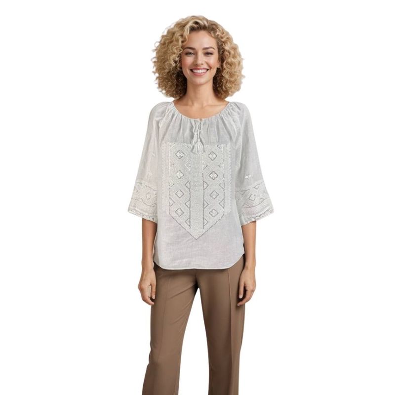 Fashion, accesorii si bijuterii - Femei - Imbracaminte femei - Camasi si bluze femei - Bluza dama RA25 alb/argintiu marimea S - Infinity.ro