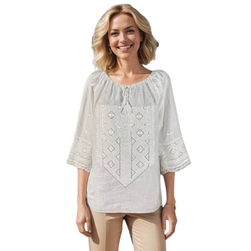 Fashion, accesorii si bijuterii - Femei - Imbracaminte femei - Camasi si bluze femei - Bluza dama RA25 alb/argintiu marimea S - Infinity.ro