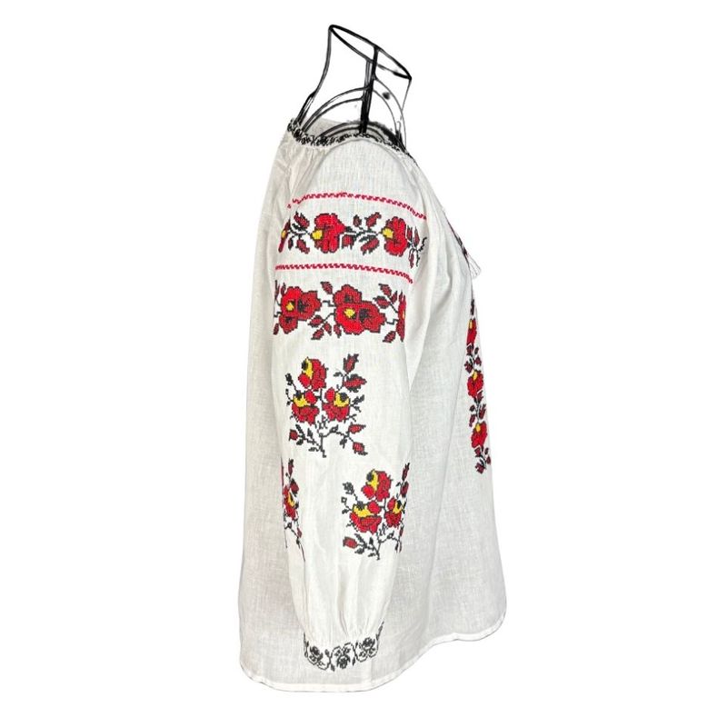 Fashion, accesorii si bijuterii - Femei - Imbracaminte femei - Camasi si bluze femei - Bluza dama RS25 alb/rosu bordo , marimea M - Infinity.ro