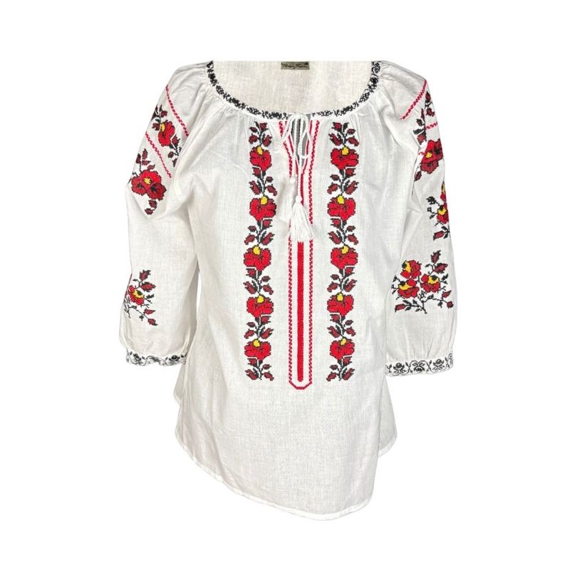 Fashion, accesorii si bijuterii - Femei - Imbracaminte femei - Camasi si bluze femei - Bluza dama RS25 alb/rosu bordo , marimea M - Infinity.ro