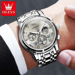 Fashion, accesorii si bijuterii - Barbati - Bijuterii barbati - Ceasuri barbati - Ceas Barbati OLEVS Quartz Original, Chronograph Multifunctional, Faza Lunii, Waterproof 30m, Otel Inoxidabil - Infinity.ro
