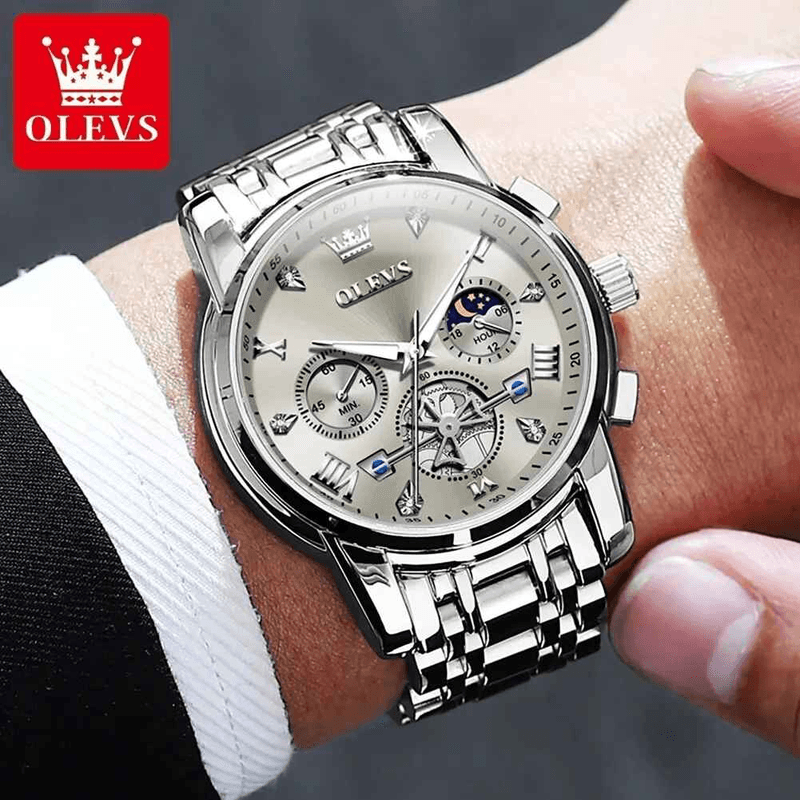 Fashion, accesorii si bijuterii - Barbati - Bijuterii barbati - Ceasuri barbati - Ceas Barbati OLEVS Quartz Original, Chronograph Multifunctional, Faza Lunii, Waterproof 30m, Otel Inoxidabil - Infinity.ro