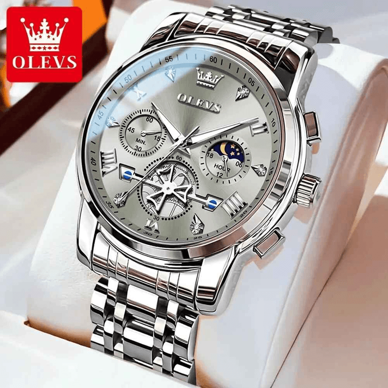 Fashion, accesorii si bijuterii - Barbati - Bijuterii barbati - Ceasuri barbati - Ceas Barbati OLEVS Quartz Original, Chronograph Multifunctional, Faza Lunii, Waterproof 30m, Otel Inoxidabil - Infinity.ro