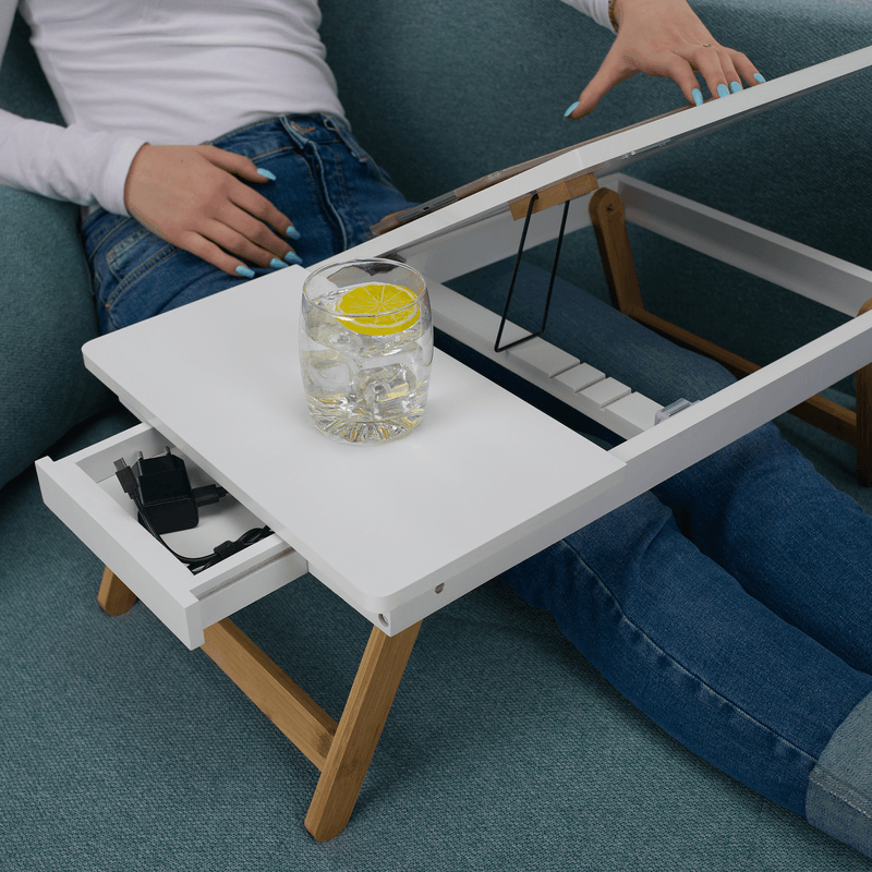 Laptop, Telefoane si Tablete - Laptopuri si accesorii - Accesorii Laptop - Standuri/Coolere notebook - Masa pliabila pentru laptop, bambus alb / natural, MELTEN - Infinity.ro