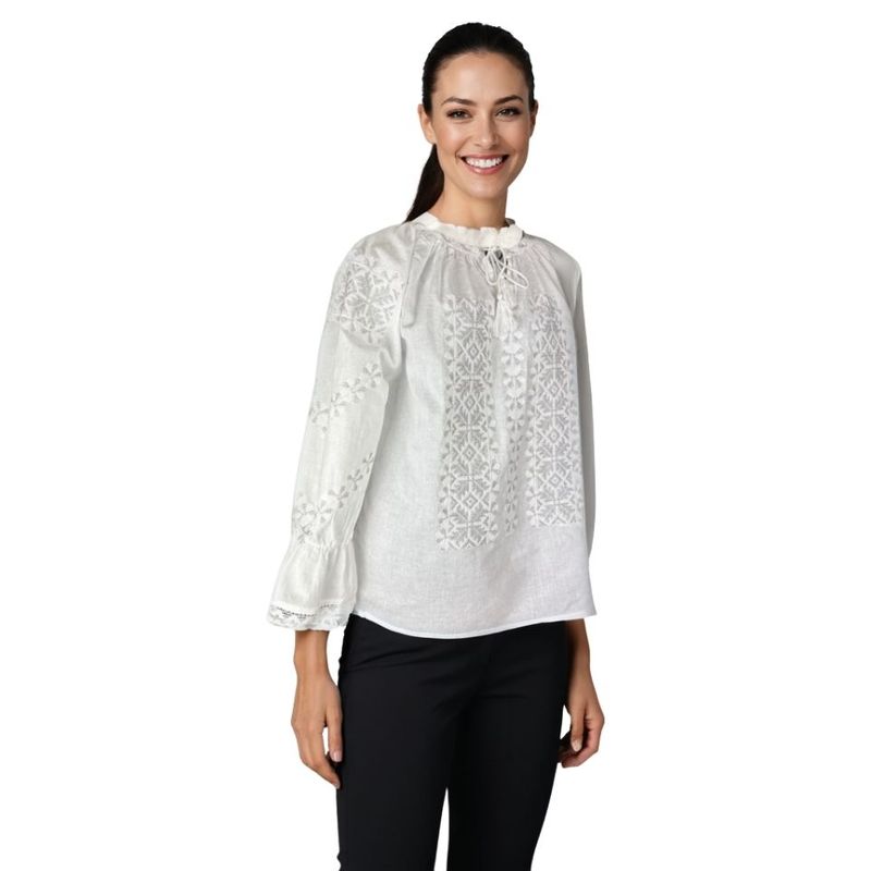 Fashion, accesorii si bijuterii - Femei - Imbracaminte femei - Camasi si bluze femei - Bluza dama O25 alb/argintiu , marimea L - Infinity.ro