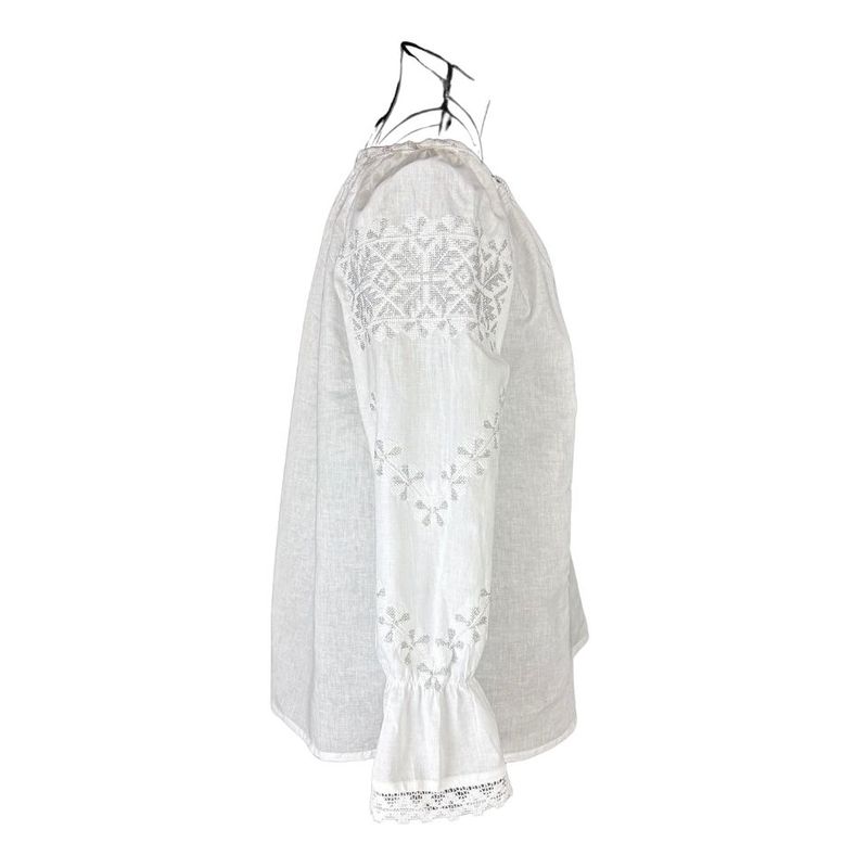 Fashion, accesorii si bijuterii - Femei - Imbracaminte femei - Camasi si bluze femei - Bluza dama O25 alb/argintiu , marimea L - Infinity.ro