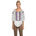 Fashion, accesorii si bijuterii - Femei - Imbracaminte femei - Camasi si bluze femei - Bluza dama O25 alb/mov marimea S - Infinity.ro