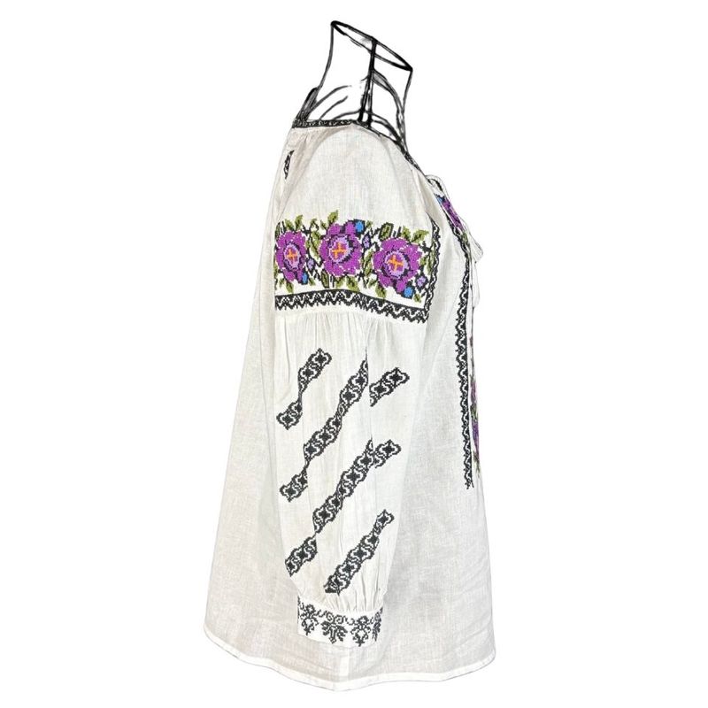Fashion, accesorii si bijuterii - Femei - Imbracaminte femei - Camasi si bluze femei - Bluza dama O25 alb/mov , marimea M - Infinity.ro
