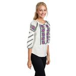 Fashion, accesorii si bijuterii - Femei - Imbracaminte femei - Camasi si bluze femei - Bluza dama O25 alb/mov , marimea M - Infinity.ro