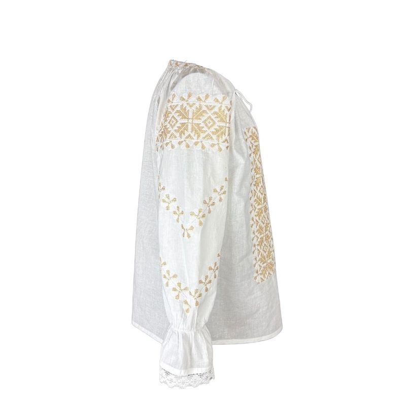 Fashion, accesorii si bijuterii - Femei - Imbracaminte femei - Camasi si bluze femei - Bluza dama O25 alb/auriu , marimea 2XL - Infinity.ro