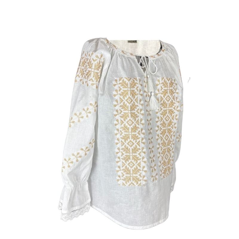 Fashion, accesorii si bijuterii - Femei - Imbracaminte femei - Camasi si bluze femei - Bluza dama O25 alb/auriu , marimea 2XL - Infinity.ro