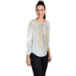 Fashion, accesorii si bijuterii - Femei - Imbracaminte femei - Camasi si bluze femei - Bluza dama O25 alb/auriu , marimea 2XL - Infinity.ro