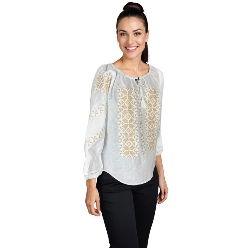 Fashion, accesorii si bijuterii - Femei - Imbracaminte femei - Camasi si bluze femei - Bluza dama O25 alb/auriu , marimea 2XL - Infinity.ro