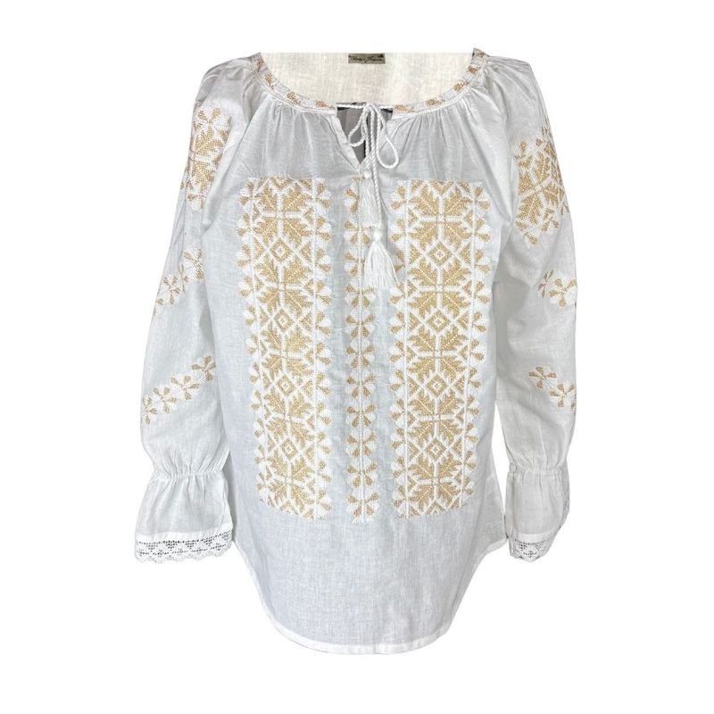 Fashion, accesorii si bijuterii - Femei - Imbracaminte femei - Camasi si bluze femei - Bluza dama O25 alb/auriu , marimea 2XL - Infinity.ro