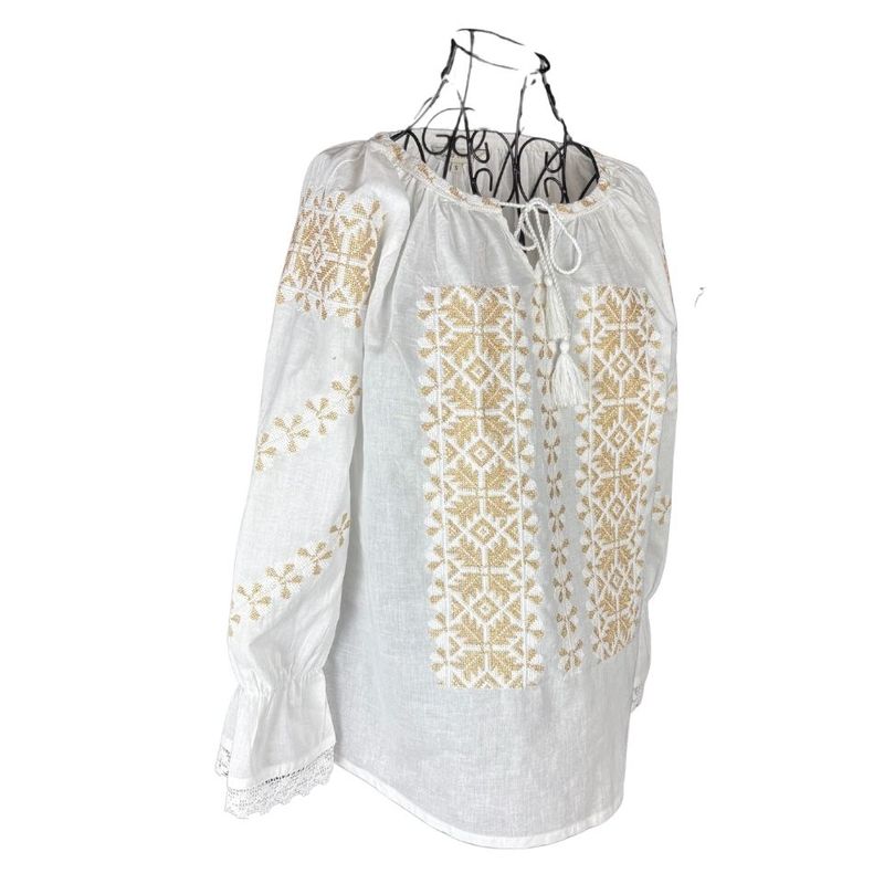 Fashion, accesorii si bijuterii - Femei - Imbracaminte femei - Camasi si bluze femei - Bluza dama O25 alb/auriu , marimea 2XL - Infinity.ro