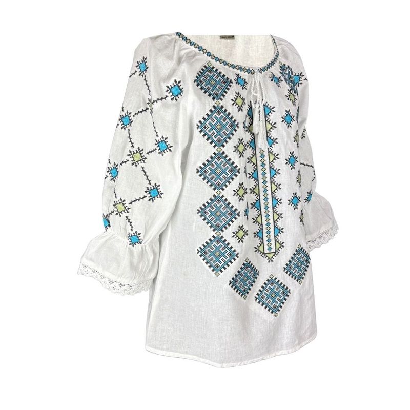 Fashion, accesorii si bijuterii - Femei - Imbracaminte femei - Camasi si bluze femei - Bluza dama O25 alb/albastru deschis , marimea 2XL - Infinity.ro