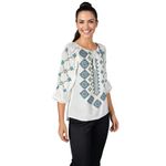 Fashion, accesorii si bijuterii - Femei - Imbracaminte femei - Camasi si bluze femei - Bluza dama O25 alb/albastru deschis , marimea 2XL - Infinity.ro
