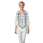 Fashion, accesorii si bijuterii - Femei - Imbracaminte femei - Camasi si bluze femei - Bluza dama O25 alb/albastru deschis , marimea 2XL - Infinity.ro