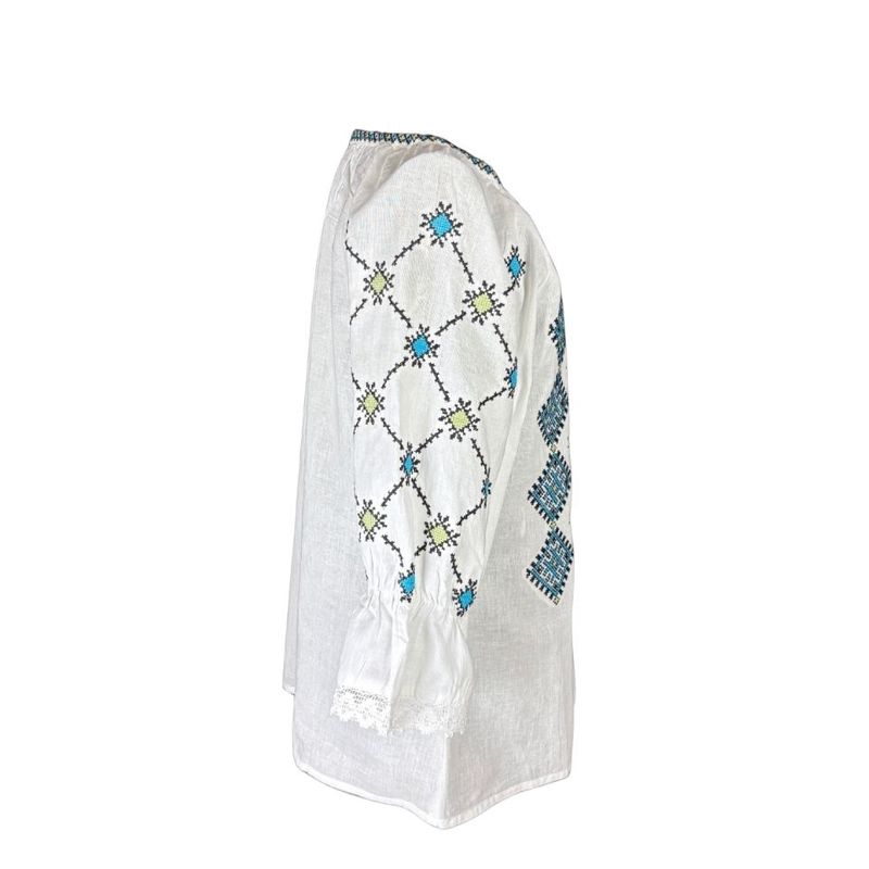 Fashion, accesorii si bijuterii - Femei - Imbracaminte femei - Camasi si bluze femei - Bluza dama O25 alb/albastru deschis , marimea 2XL - Infinity.ro