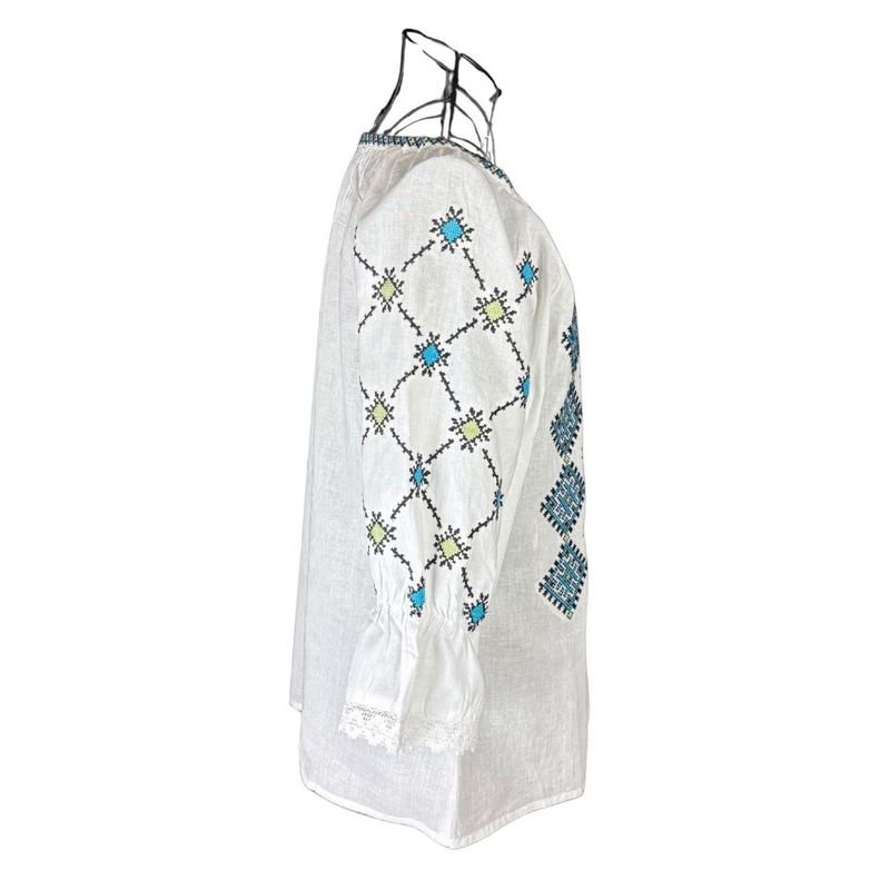 Fashion, accesorii si bijuterii - Femei - Imbracaminte femei - Camasi si bluze femei - Bluza dama O25 alb/albastru deschis , marimea 2XL - Infinity.ro
