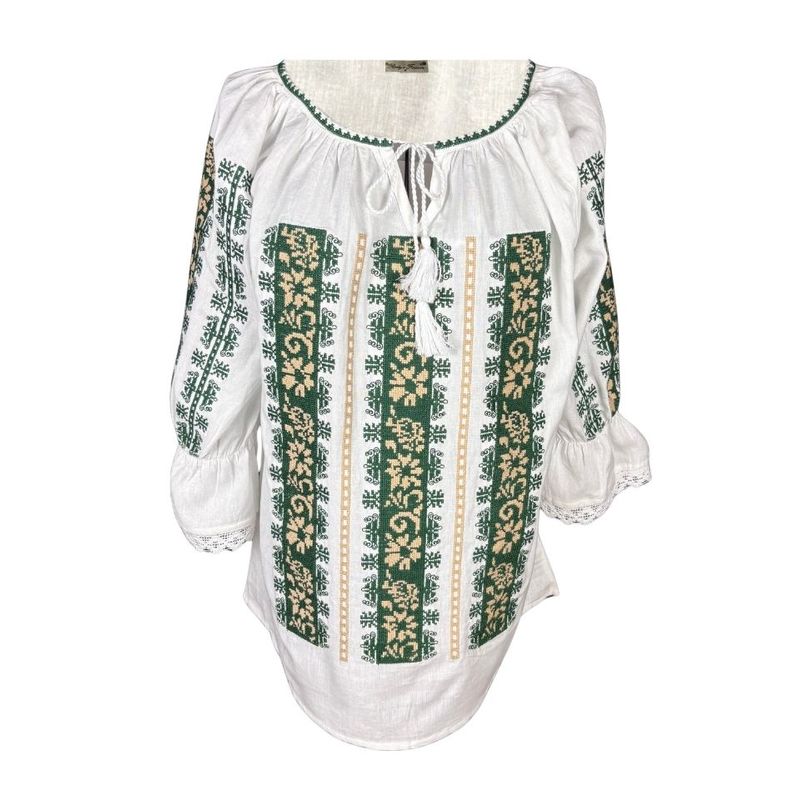 Fashion, accesorii si bijuterii - Femei - Imbracaminte femei - Camasi si bluze femei - Bluza dama A26 alb/verde marimea S - Infinity.ro