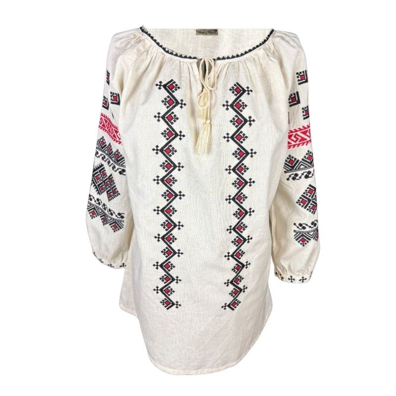 Fashion, accesorii si bijuterii - Femei - Imbracaminte femei - Camasi si bluze femei - Bluza dama A26 bej/rosu , marimea 2XL - Infinity.ro