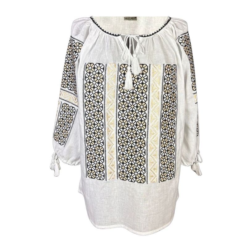 Fashion, accesorii si bijuterii - Femei - Imbracaminte femei - Camasi si bluze femei - Bluza dama A26 alb/bej , marimea XL - Infinity.ro