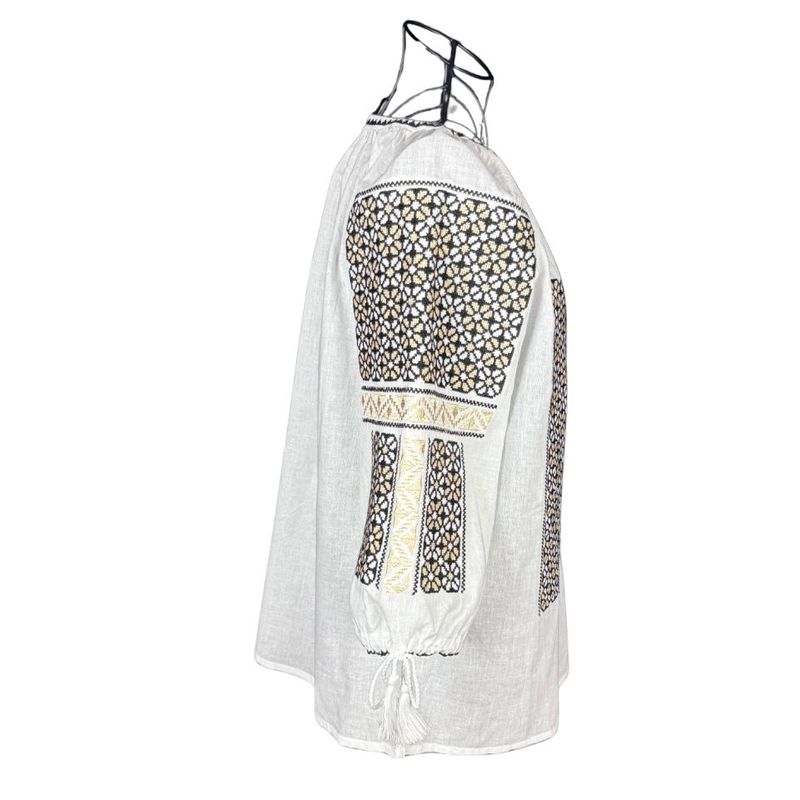 Fashion, accesorii si bijuterii - Femei - Imbracaminte femei - Camasi si bluze femei - Bluza dama A26 alb/bej , marimea XL - Infinity.ro