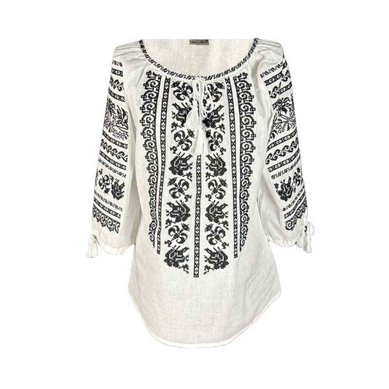 Fashion, accesorii si bijuterii - Femei - Imbracaminte femei - Camasi si bluze femei - Bluza dama RS25 alb/negru mahon , marimea 2XL - Infinity.ro