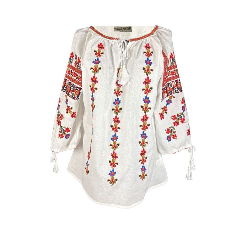 Fashion, accesorii si bijuterii - Femei - Imbracaminte femei - Camasi si bluze femei - Bluza dama tip ie R25 alb/albastru marimea S - Infinity.ro