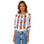 Fashion, accesorii si bijuterii - Femei - Imbracaminte femei - Camasi si bluze femei - Bluza dama tip ie R256  alb/mov , marimea XL - Infinity.ro