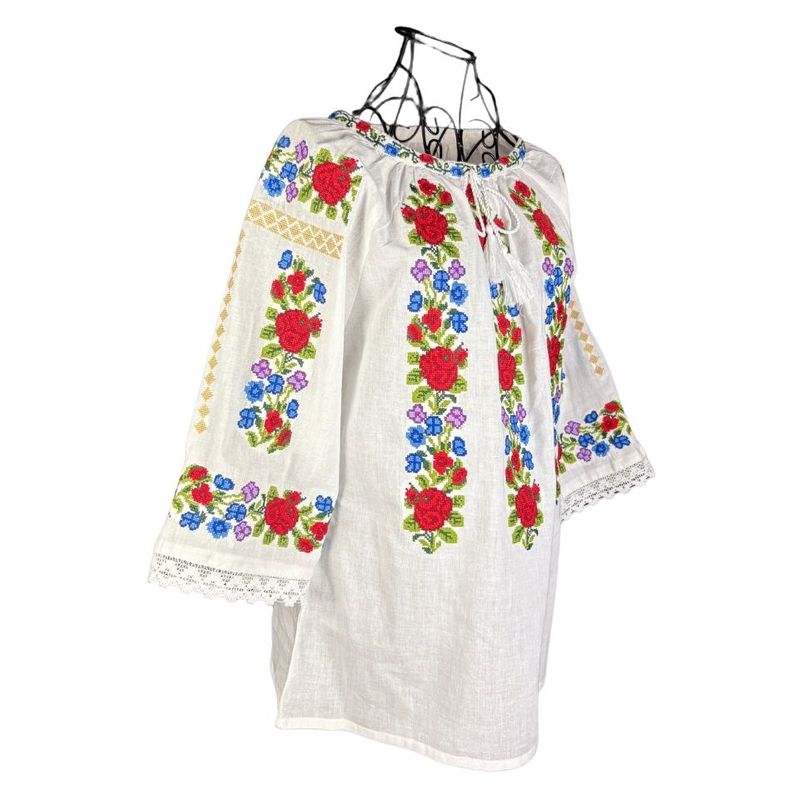 Fashion, accesorii si bijuterii - Femei - Imbracaminte femei - Camasi si bluze femei - Bluza dama tip ie R256  alb/mov , marimea XL - Infinity.ro