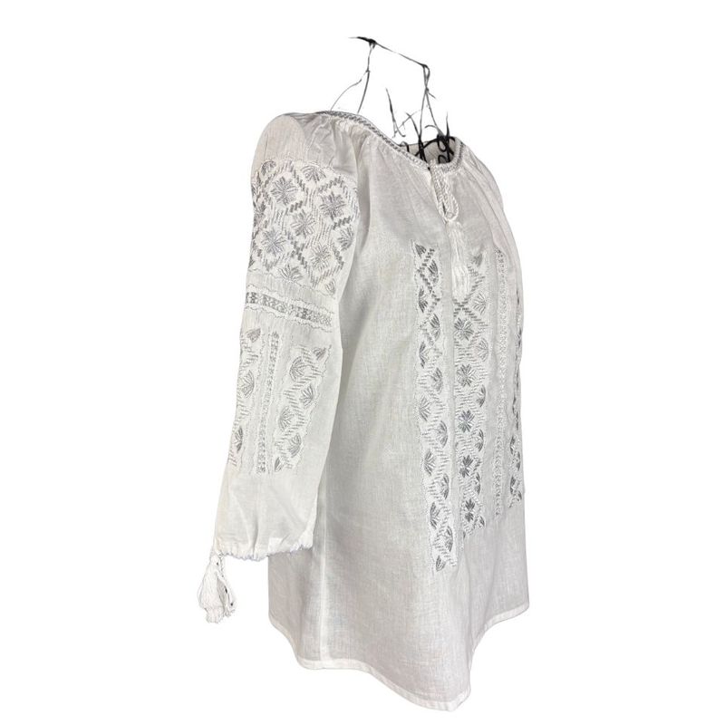 Fashion, accesorii si bijuterii - Femei - Imbracaminte femei - Camasi si bluze femei - Bluza dama tip ie R256  alb/argintiu , marimea M - Infinity.ro
