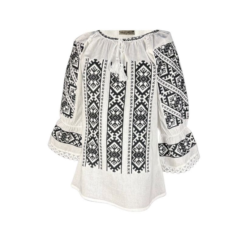 Fashion, accesorii si bijuterii - Femei - Imbracaminte femei - Camasi si bluze femei - Bluza dama tip ie 257 alb/negru mahon , marimea 2XL - Infinity.ro