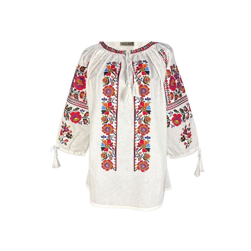 Fashion, accesorii si bijuterii - Femei - Imbracaminte femei - Camasi si bluze femei - Bluza dama tip ie 257 alb/portocaliu , marimea XL - Infinity.ro