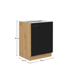 Casa si Gradina - Mobilier - Dulapuri si sifoniere - Dulapuri - Dulap de bucatarie inferior, negru mat / stejar artizan, MONRO 60 D 1F BB - Infinity.ro