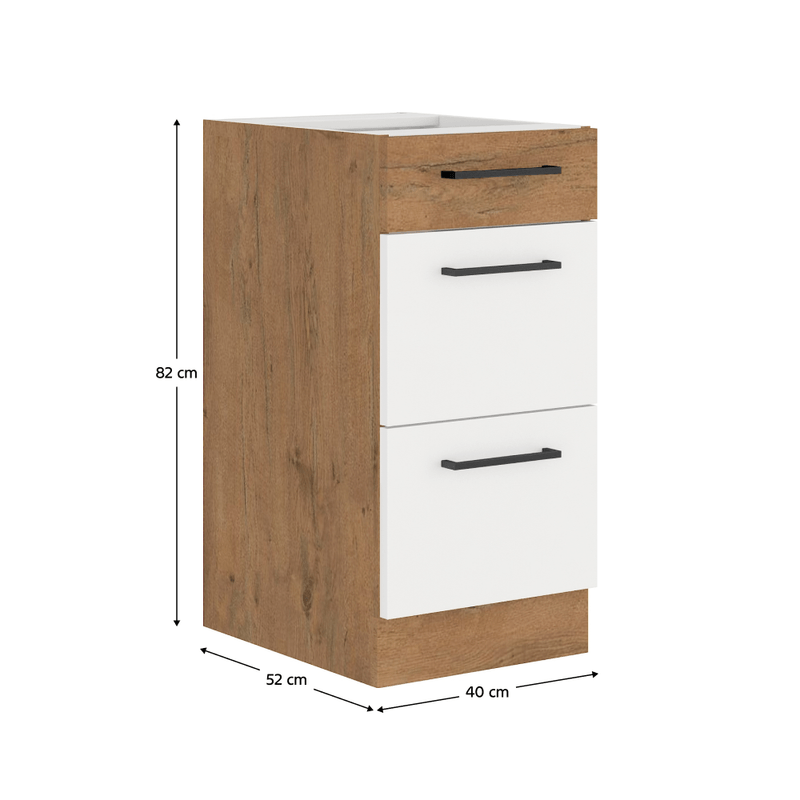 Casa si Gradina - Mobilier - Comode si corpuri - Corpuri bucatarie - Cabinet inferior, alb extra lucios HG/stejar Lancelot, VEGA D40 3S BB - Infinity.ro