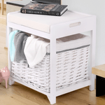 Casa si Gradina - Mobilier - Organizare si depozitare - Bancute - Bancuta cu cos de rachita si perna, alb antichizat, RUBY1 - Infinity.ro