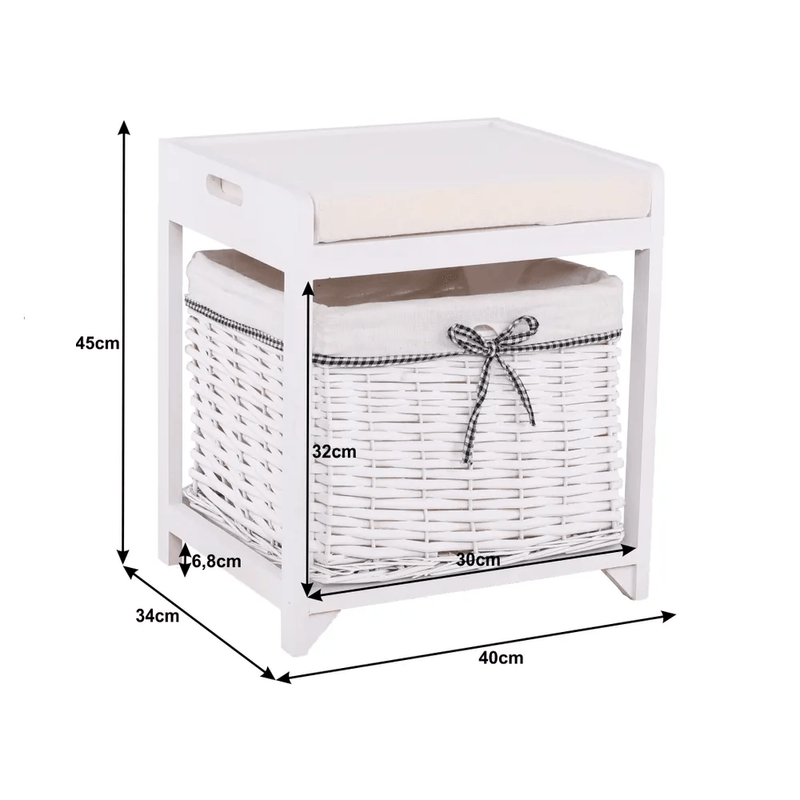 Casa si Gradina - Mobilier - Organizare si depozitare - Bancute - Bancuta cu cos de rachita si perna, alb antichizat, RUBY1 - Infinity.ro
