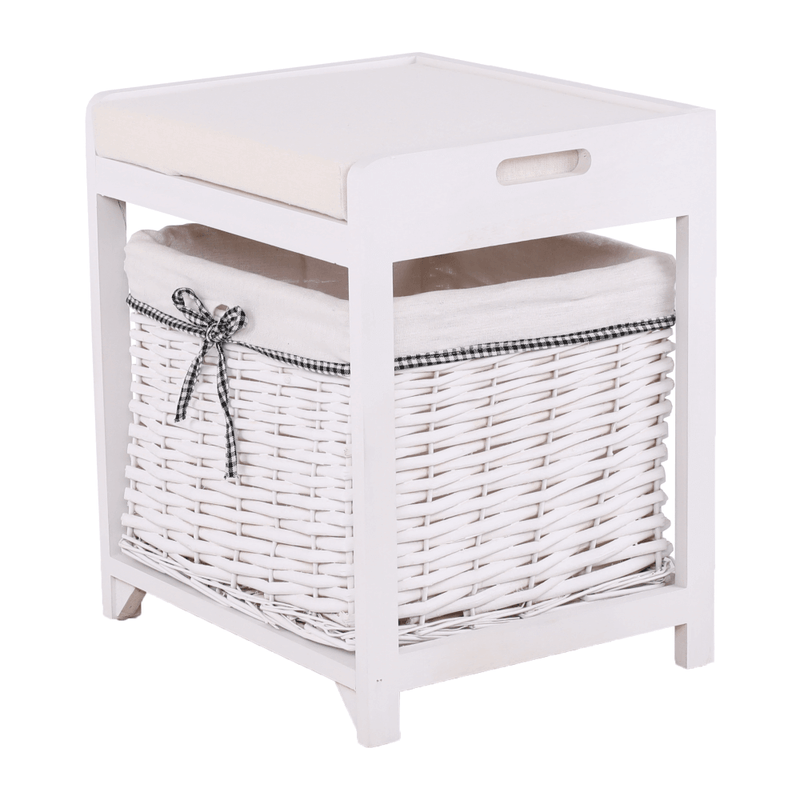 Casa si Gradina - Mobilier - Organizare si depozitare - Bancute - Bancuta cu cos de rachita si perna, alb antichizat, RUBY1 - Infinity.ro