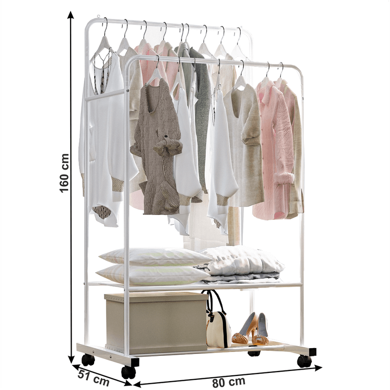 Casa si Gradina - Mobilier - Organizare si depozitare - Cuiere - Cuier mobil cu doua randuri de rafturi, alb, RAINER - Infinity.ro