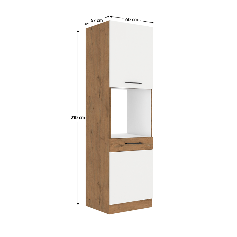 Casa si Gradina - Mobilier - Dulapuri si sifoniere - Dulapuri - Dulap inalt pentru cuptorul incorporat, stejar Lancelot/alb extra lucios HG, VEGA 60 DP-210 2F - Infinity.ro