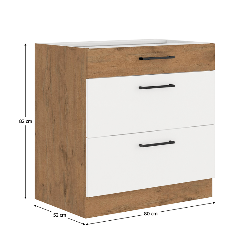 Casa si Gradina - Mobilier - Comode si corpuri - Corpuri bucatarie - Cabinet inferior, alb extra lucios HG/stejar Lancelot, VEGA D80 3S BB - Infinity.ro